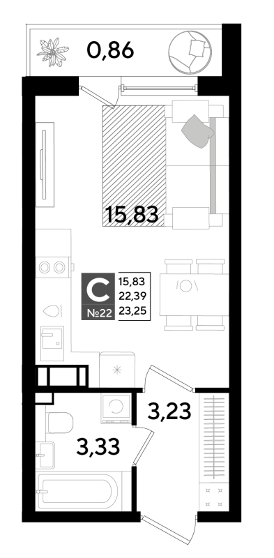 Квартира-студия, 22.49 м² в ЖК "Догма Юкки" - планировка, фото №1