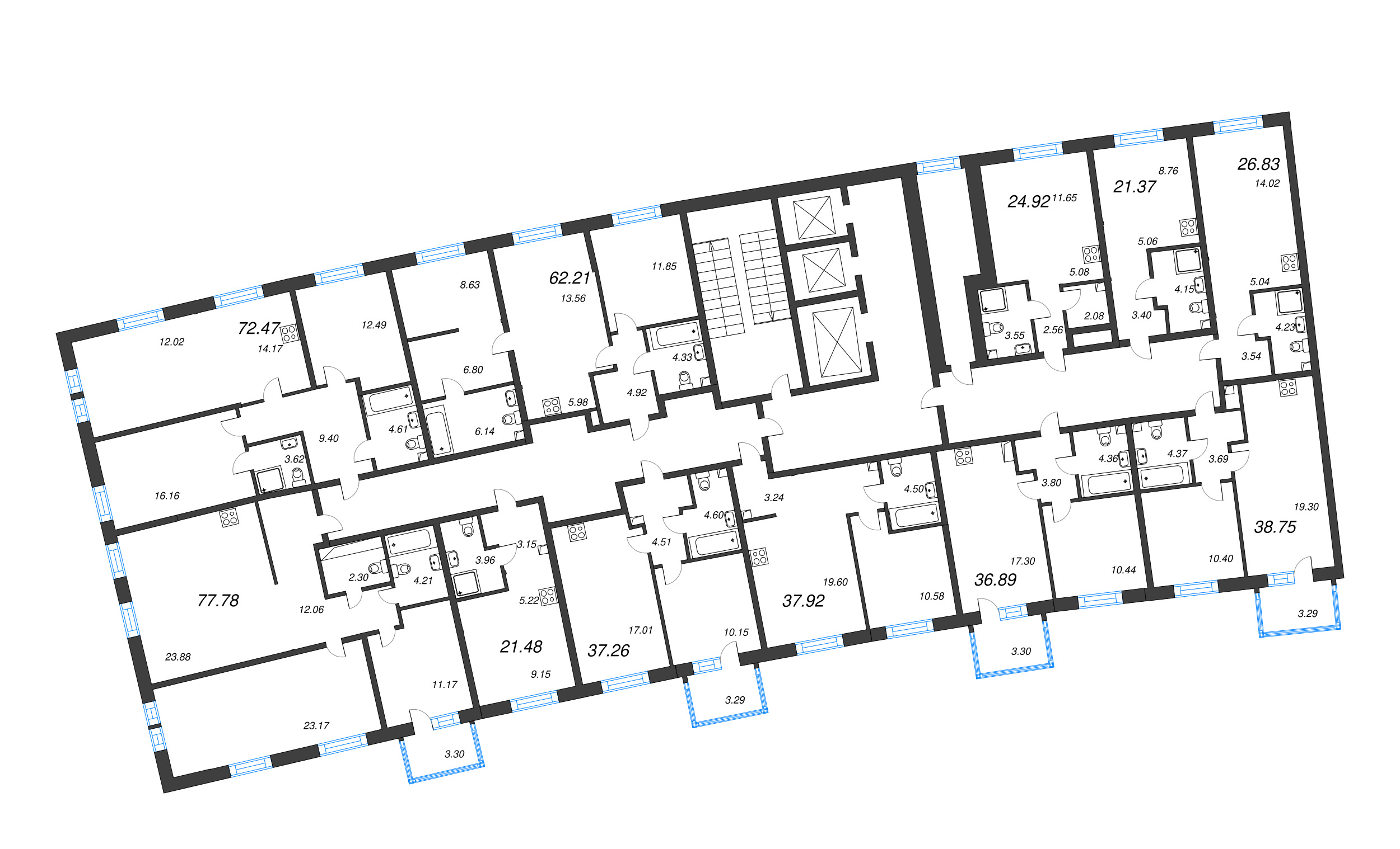 Квартира-студия, 21.37 м² в ЖК "Бульвар Грина" - планировка этажа