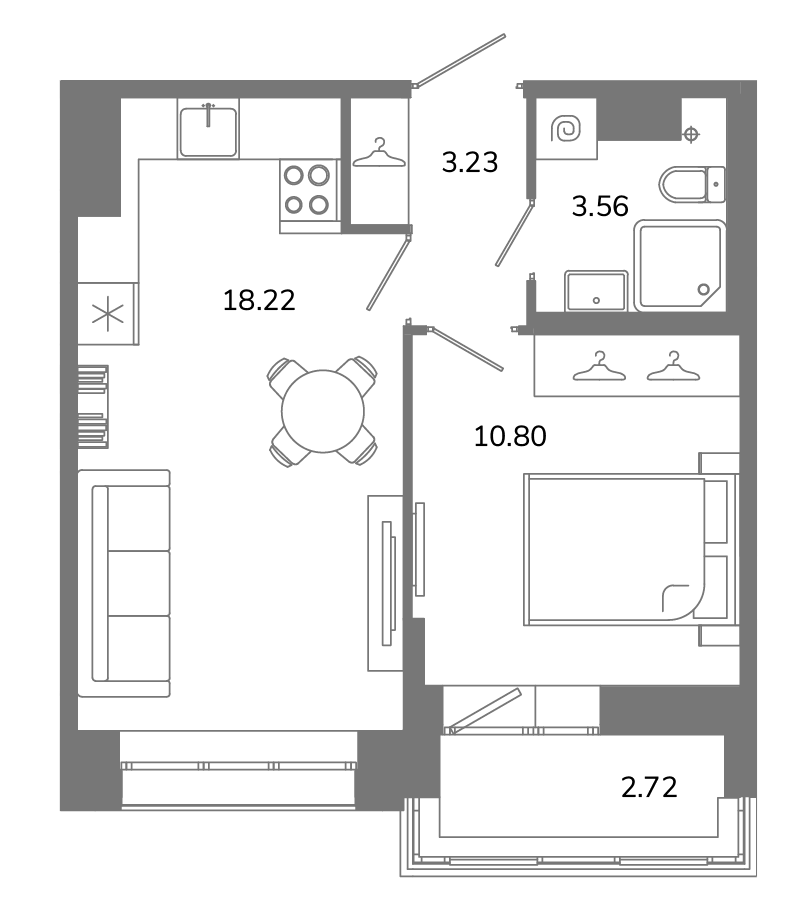 2-комнатная (Евро) квартира, 37.17 м² в ЖК "Твой космос" - планировка, фото №1