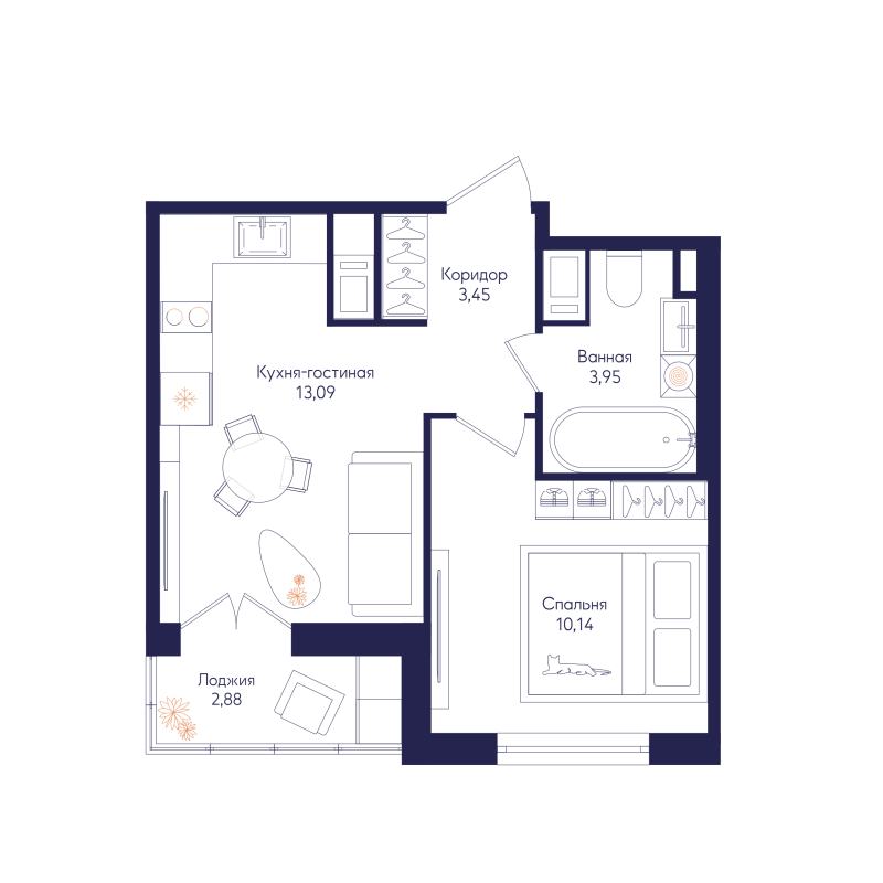 1-комнатная квартира, 32.53 м² в ЖК "Кронунг Янино" - планировка, фото №1