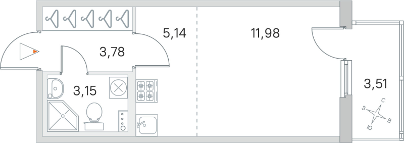 Квартира-студия, 24.05 м² - планировка, фото №1