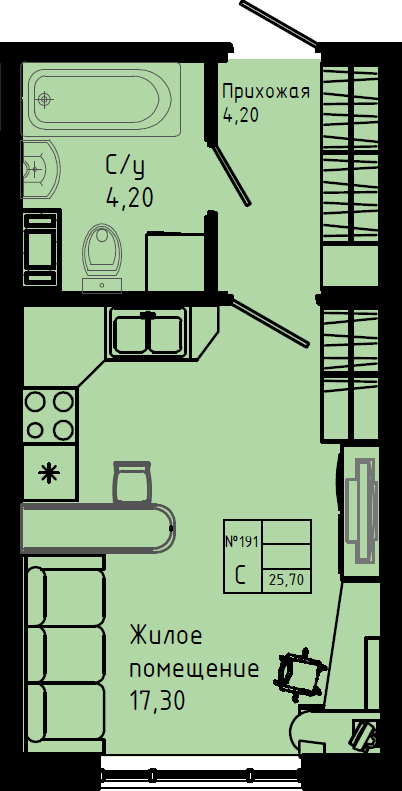 Квартира-студия, 25.7 м² в ЖК "Pixel" - планировка, фото №1