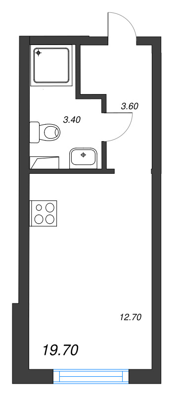 Квартира-студия, 19.7 м² в ЖК "Ручьи" - планировка, фото №1