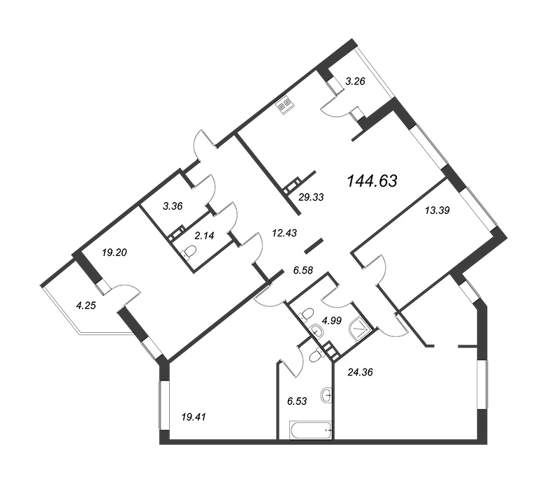 5-комнатная (Евро) квартира, 144.63 м² - планировка, фото №1