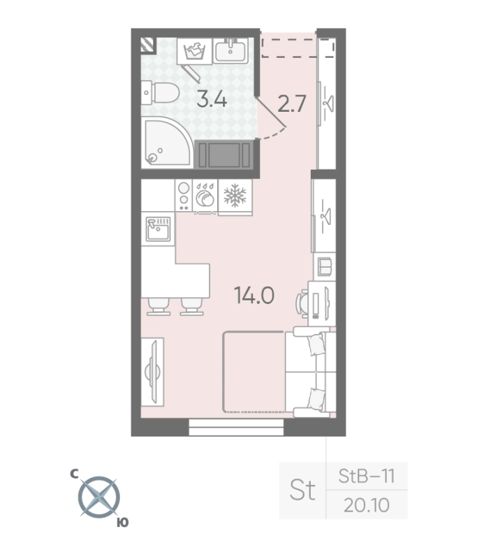 Квартира-студия, 20.1 м² в ЖК "Пейзажный квартал" - планировка, фото №1