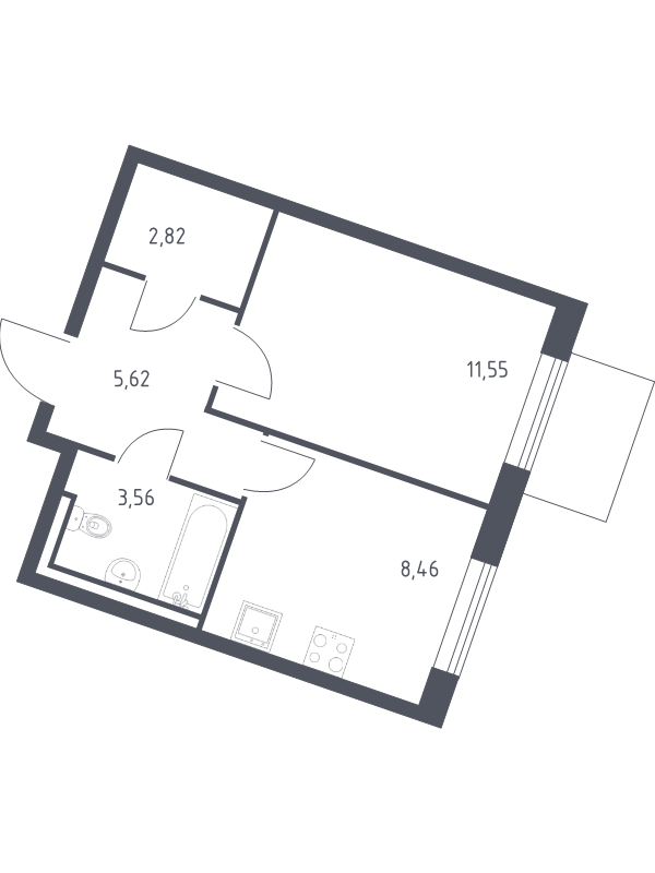 1-комнатная квартира, 32.01 м² в ЖК "Квартал Лаголово" - планировка, фото №1