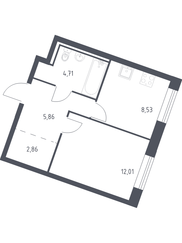 1-комнатная квартира, 33.97 м² в ЖК "Квартал Лаголово" - планировка, фото №1