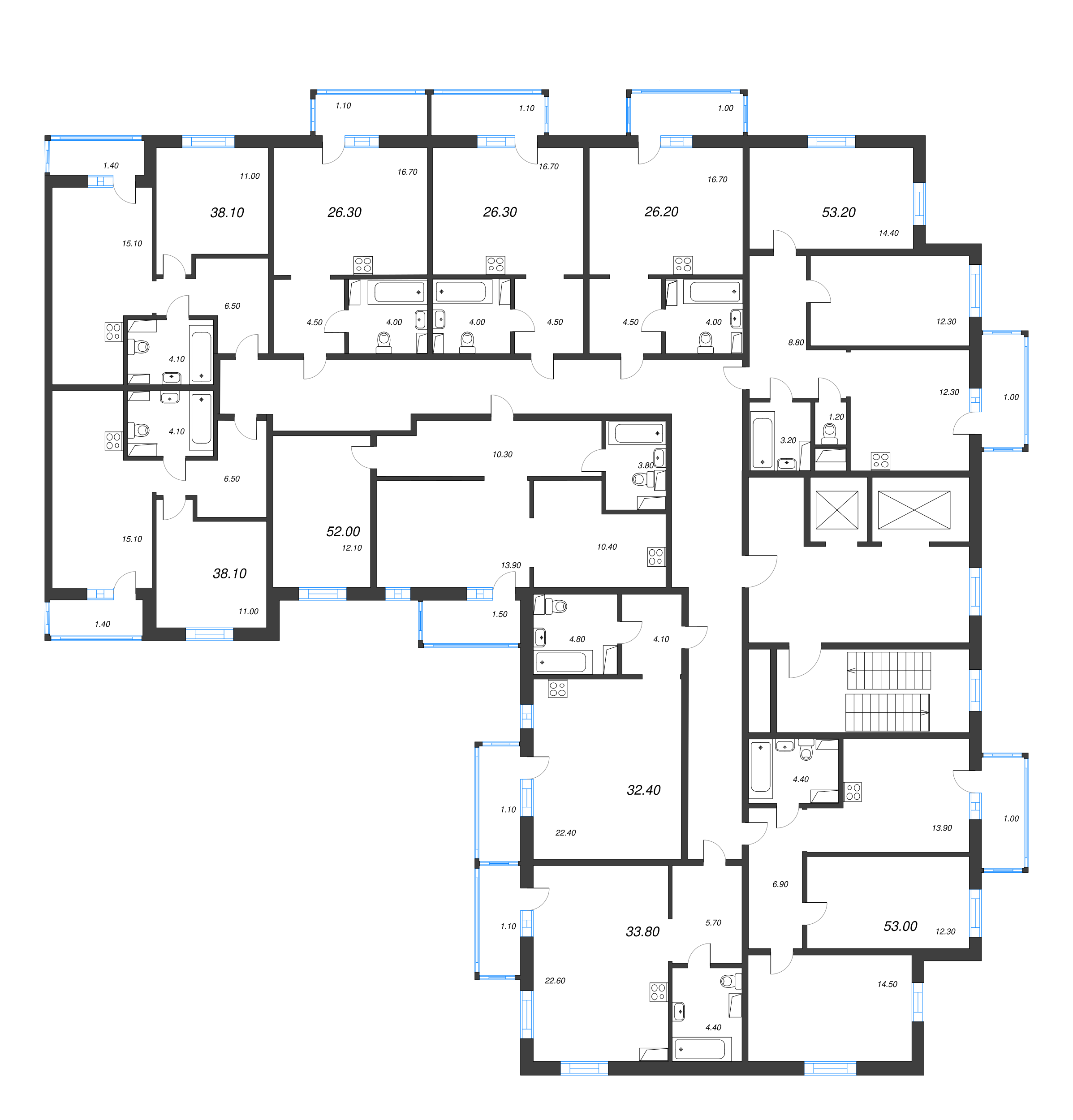 2-комнатная (Евро) квартира, 38.1 м² - планировка этажа