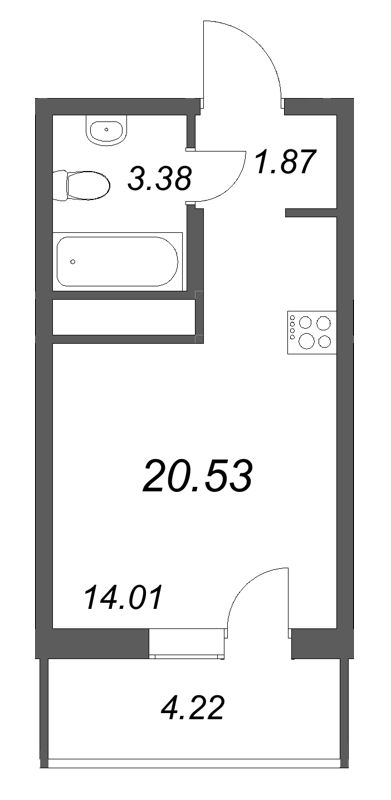 Квартира-студия, 20.53 м² - планировка, фото №1