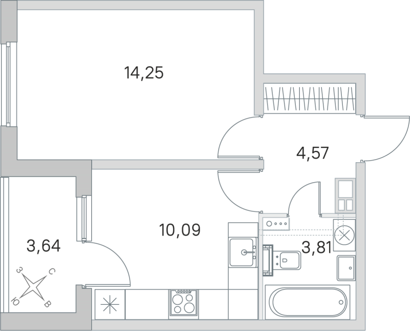 1-комнатная квартира, 32.72 м² в ЖК "Любоград" - планировка, фото №1