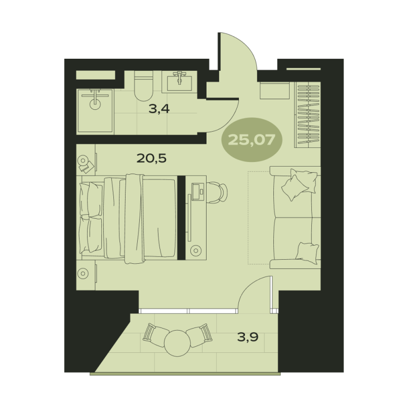 1-комнатная квартира, 27.8 м² в ЖК "Место в Смолячково" - планировка, фото №1