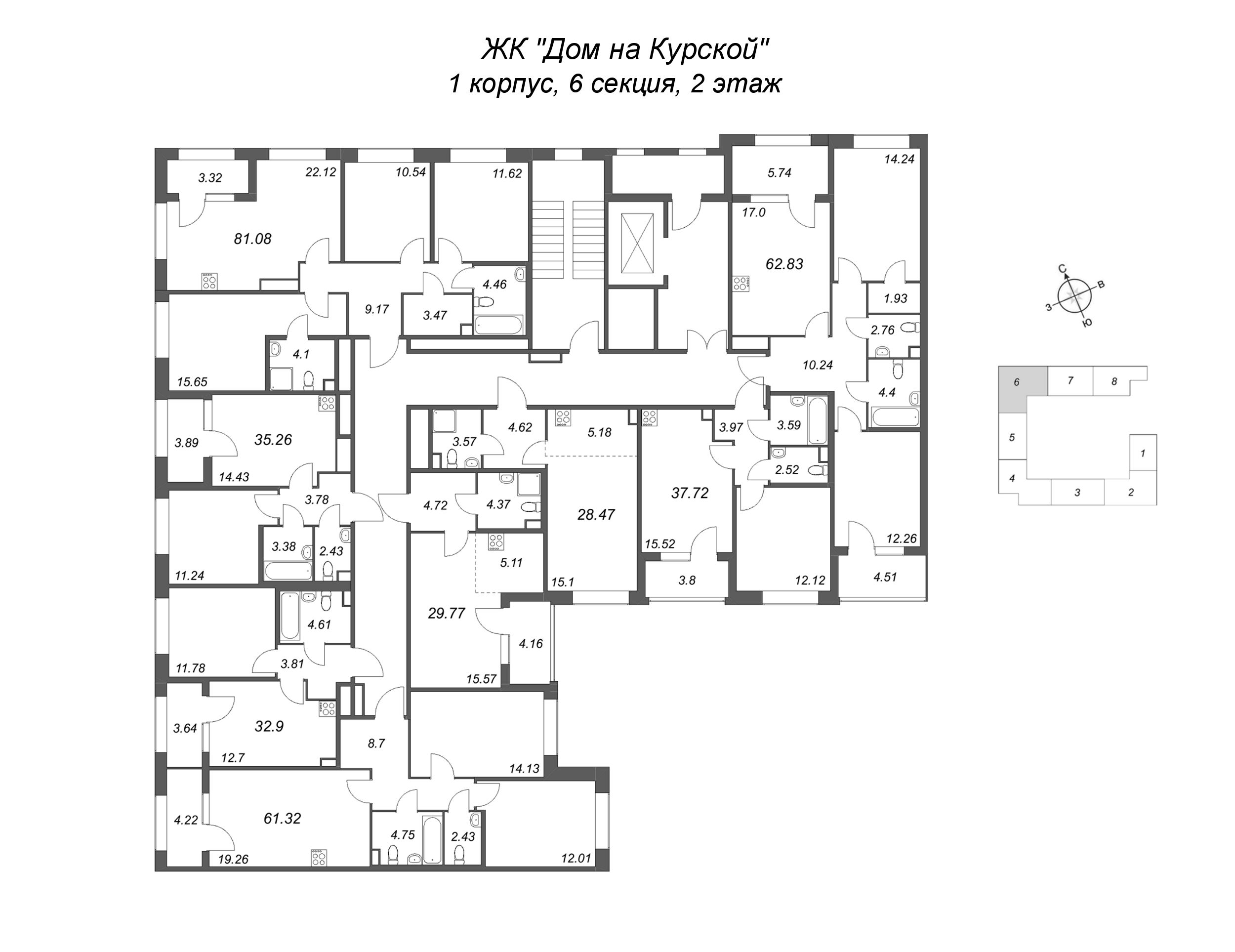 Квартира-студия, 28.47 м² в ЖК "Дом на Курской" - планировка этажа