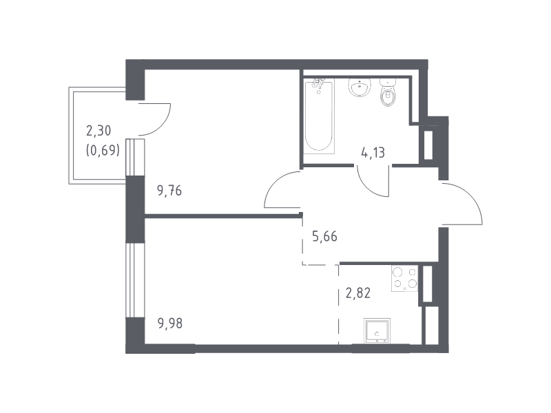 1-комнатная квартира, 33.04 м² в ЖК "Квартал Лаголово" - планировка, фото №1