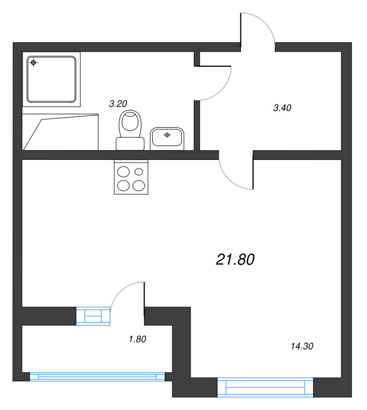 Квартира-студия, 21.8 м² в ЖК "Цветной город" - планировка, фото №1