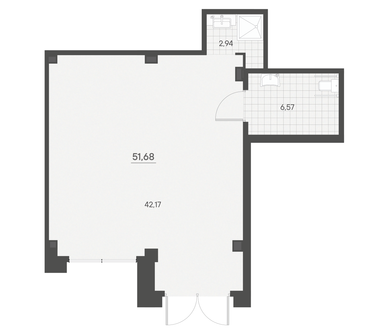 Помещение, 51.68 м² в ЖК "Альпен" - планировка, фото №1