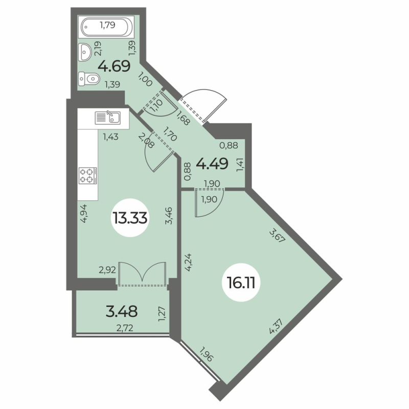 1-комнатная квартира, 40.36 м² в ЖК "Огни Залива" - планировка, фото №1