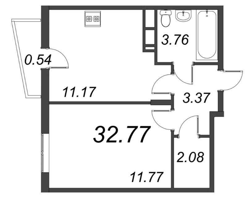 1-комнатная квартира, 32.77 м² в ЖК "VEREN NORT сертолово" - планировка, фото №1