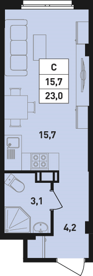 Квартира-студия, 23 м² в ЖК "Ромашки" - планировка, фото №1