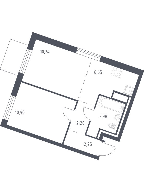 2-комнатная (Евро) квартира, 36.72 м² в ЖК "Квартал Лаголово" - планировка, фото №1