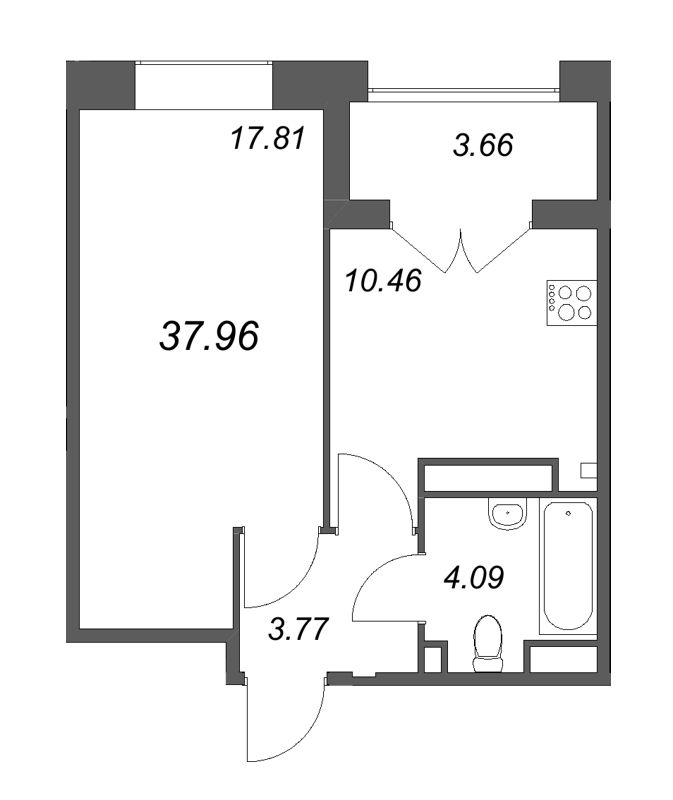 1-комнатная квартира, 37.96 м² в ЖК "Ranta Residence" - планировка, фото №1