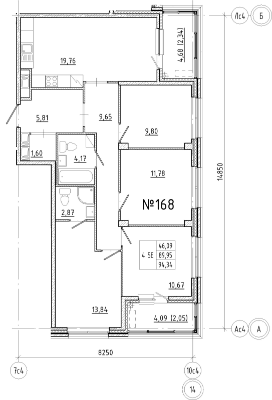 5-комнатная (Евро) квартира, 94.34 м² в ЖК "N8" - планировка, фото №1