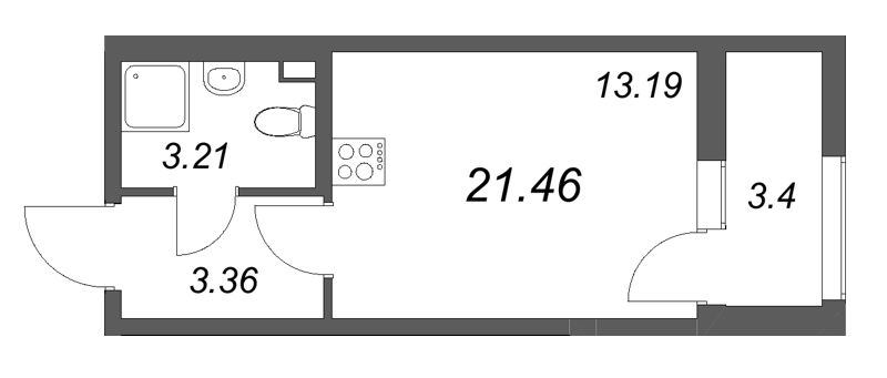 Квартира-студия, 21.46 м² в ЖК "Гранат" - планировка, фото №1