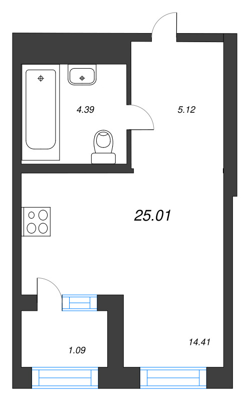 Квартира-студия, 25.01 м² в ЖК "ORO by Akvilon" - планировка, фото №1