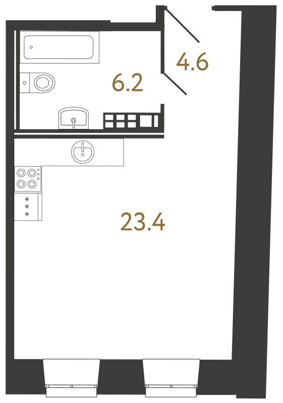 Квартира-студия, 34.2 м² в ЖК "Светоч" - планировка, фото №1