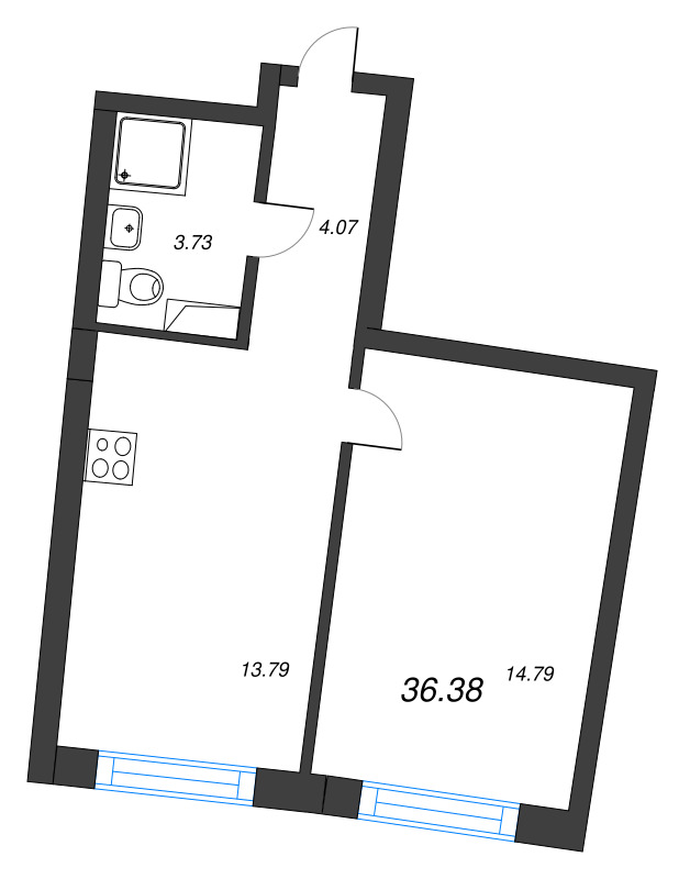 1-комнатная квартира, 36.38 м² в ЖК "Аквилон Riva" - планировка, фото №1
