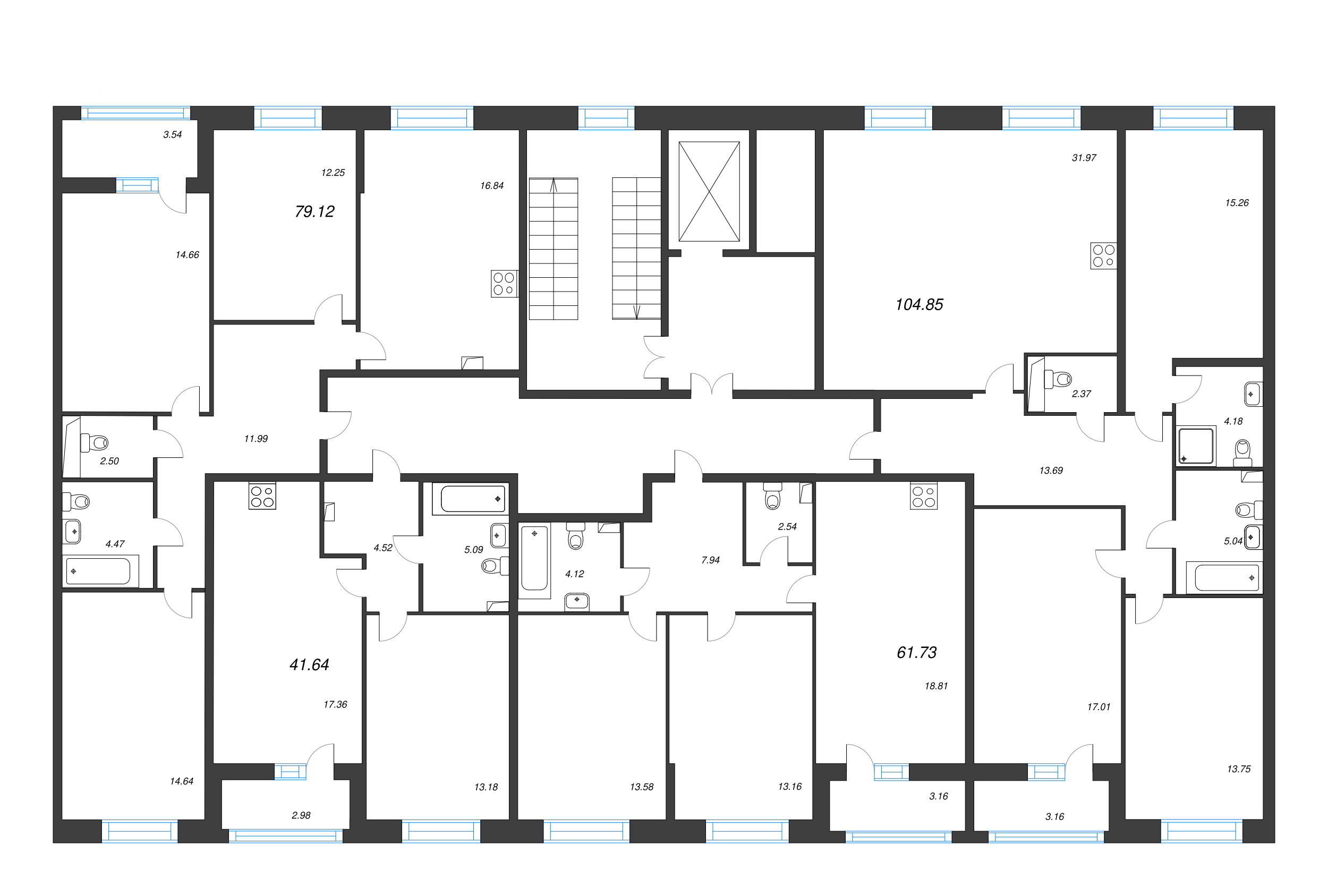 2-комнатная (Евро) квартира, 41.64 м² в ЖК "Аквилон Leaves" - планировка этажа