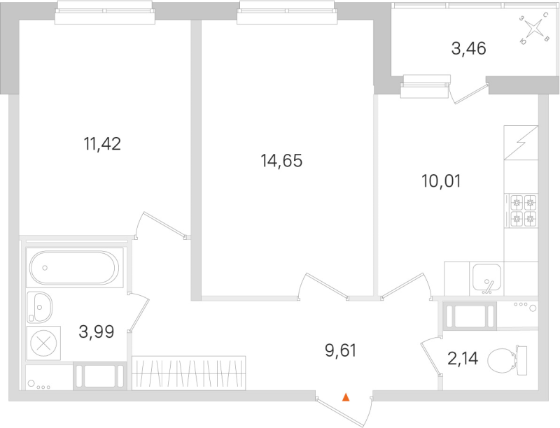 2-комнатная квартира, 51.82 м² в ЖК "Ясно.Янино" - планировка, фото №1
