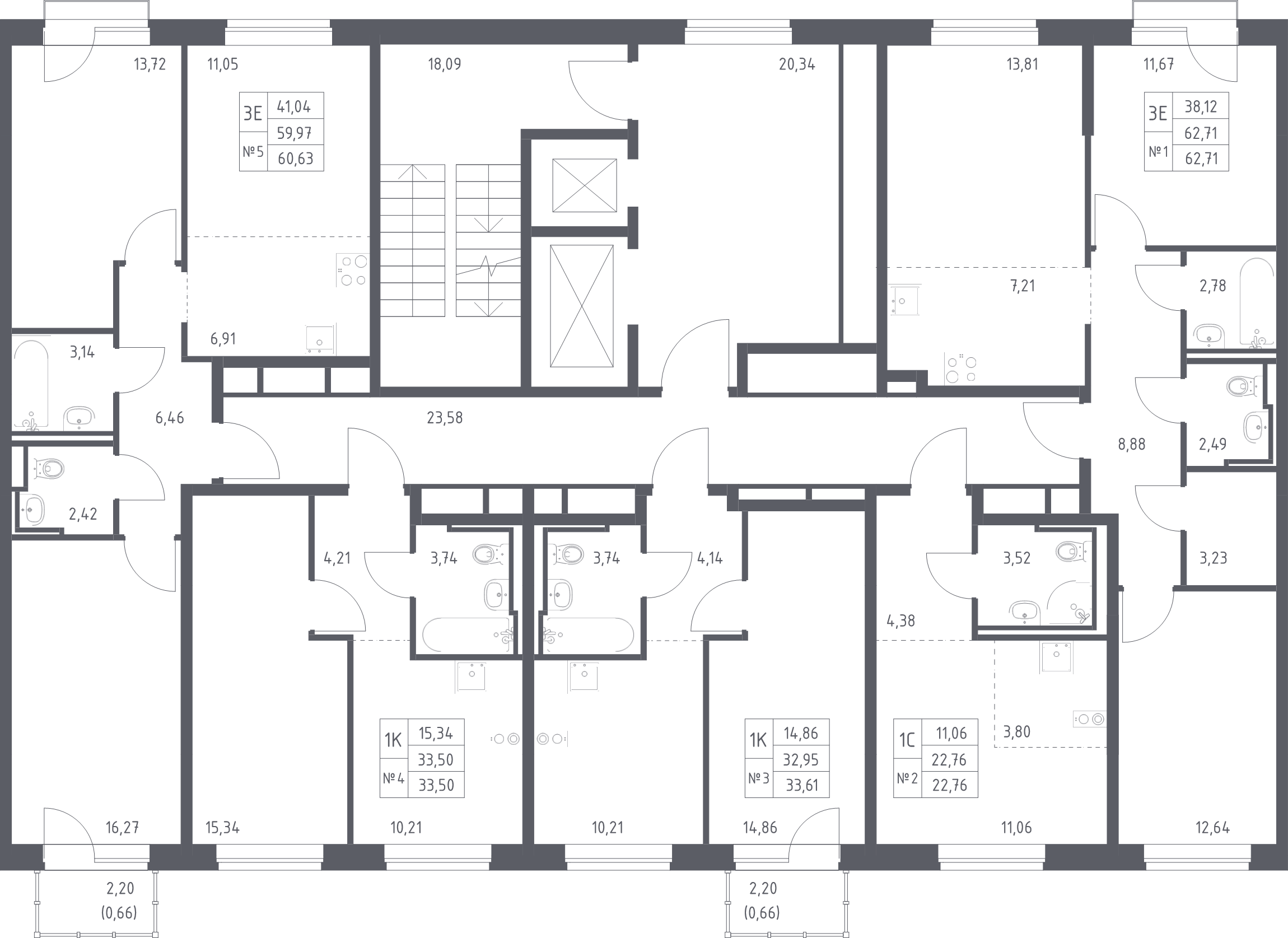 Квартира-студия, 22.76 м² в ЖК "Живи! В Рыбацком" - планировка этажа