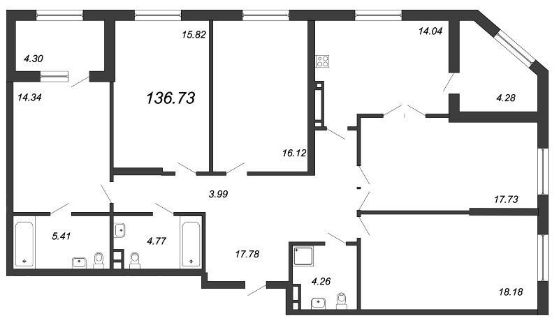 5-комнатная квартира, 138.1 м² - планировка, фото №1