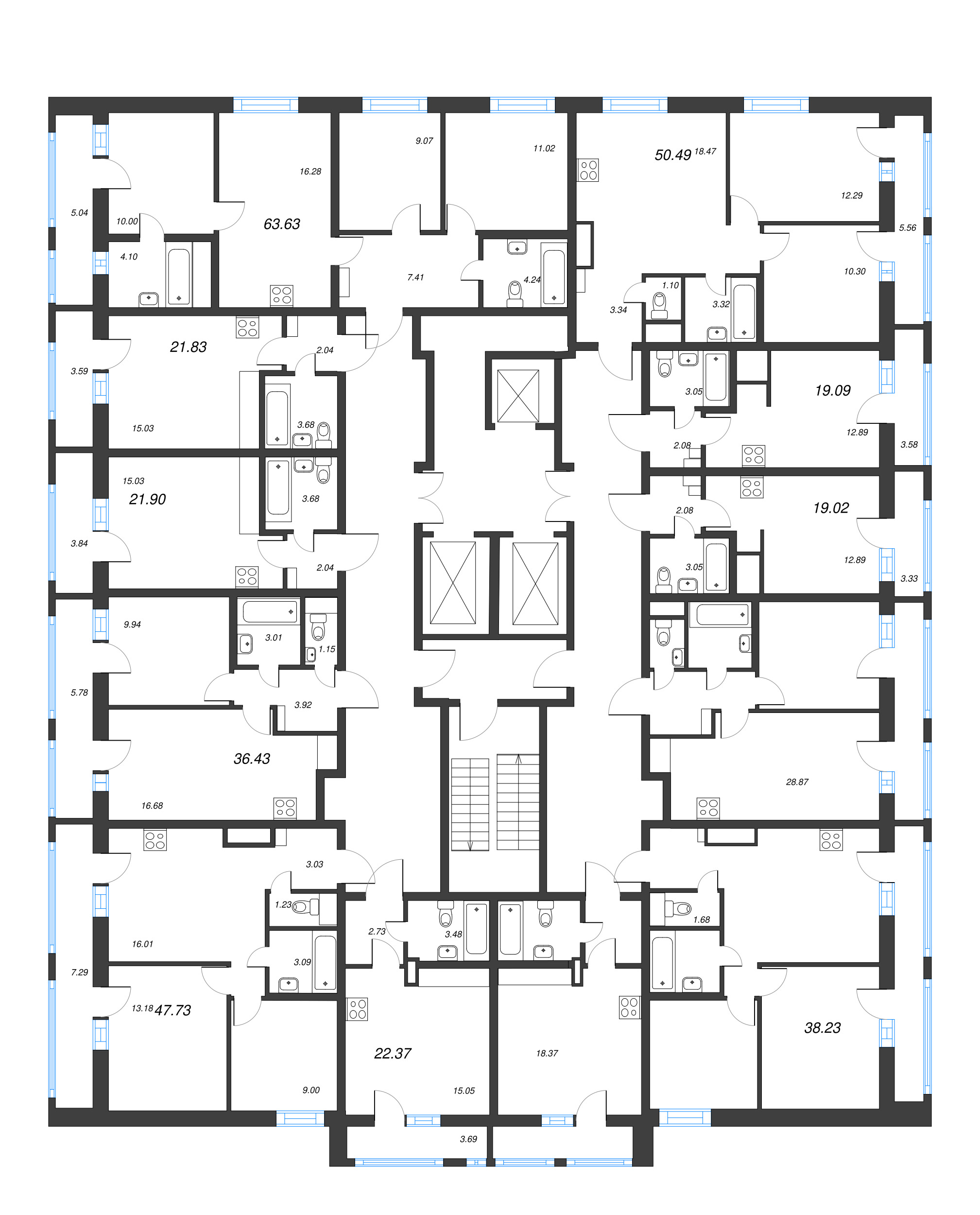 Квартира-студия, 19.02 м² в ЖК "Старлайт" - планировка этажа