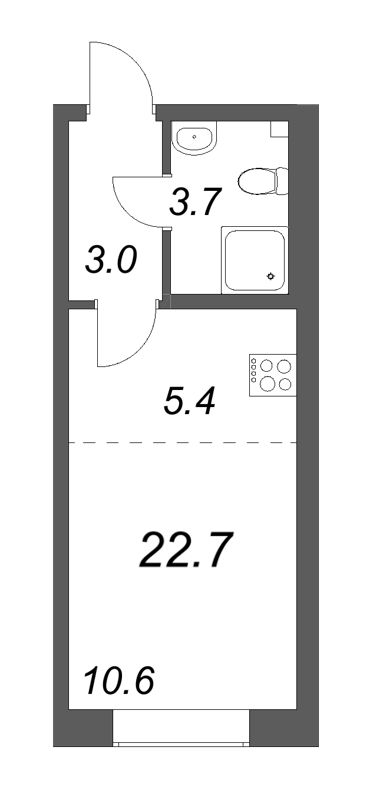 Квартира-студия, 22.6 м² - планировка, фото №1