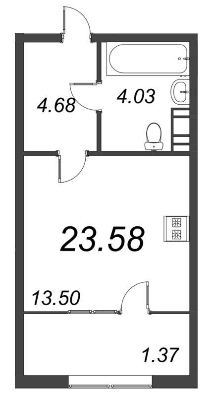 Квартира-студия, 23.58 м² в ЖК "Pixel" - планировка, фото №1