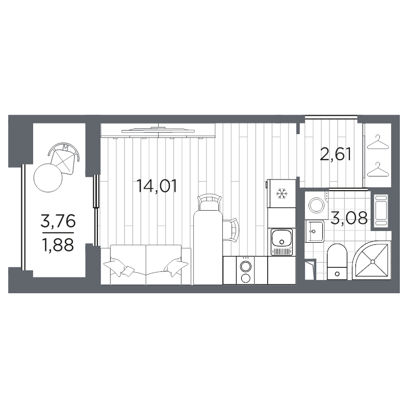 Квартира-студия, 21.58 м² в ЖК "Оптимист" - планировка, фото №1
