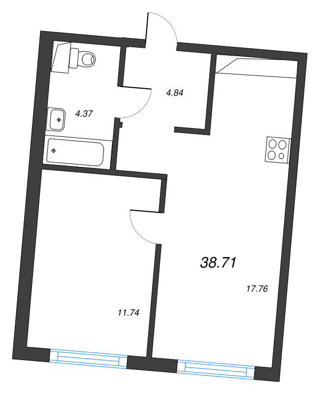2-комнатная (Евро) квартира, 38.71 м² в ЖК "Legenda Васильевского" - планировка, фото №1