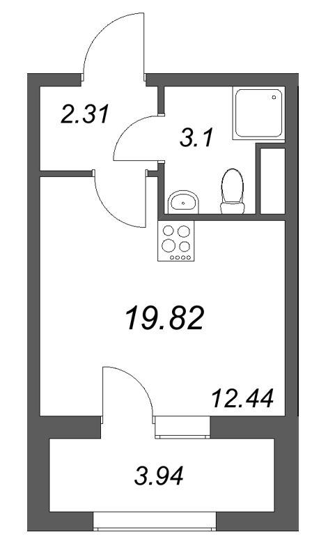 Квартира-студия, 19.82 м² в ЖК "Гранат" - планировка, фото №1