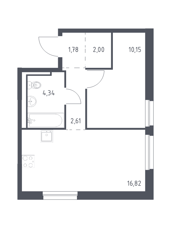 2-комнатная (Евро) квартира, 37.7 м² - планировка, фото №1
