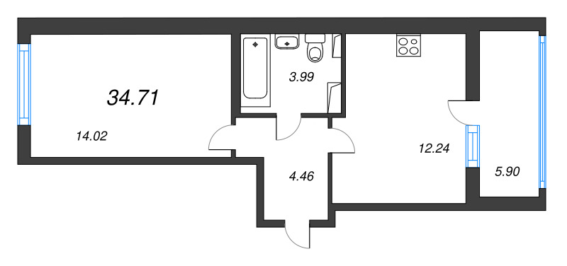 1-комнатная квартира, 34.71 м² в ЖК "Любоград" - планировка, фото №1