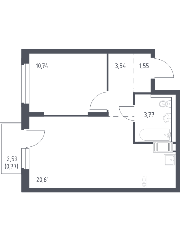 2-комнатная (Евро) квартира, 40.98 м² в ЖК "Квартал Торики" - планировка, фото №1