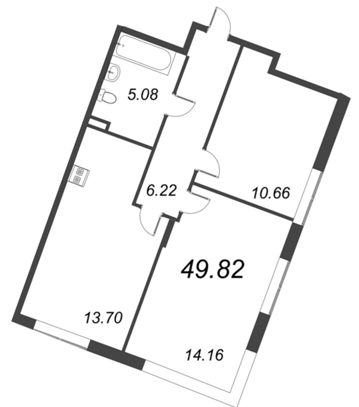 2-комнатная квартира, 49.82 м² в ЖК "VEREN NORT сертолово" - планировка, фото №1