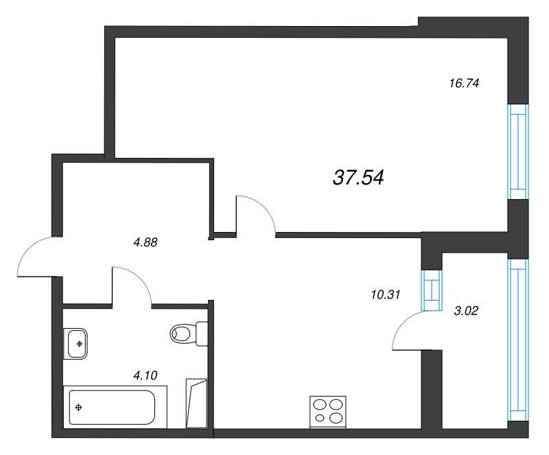 1-комнатная квартира, 37.54 м² в ЖК "Аквилон Leaves" - планировка, фото №1