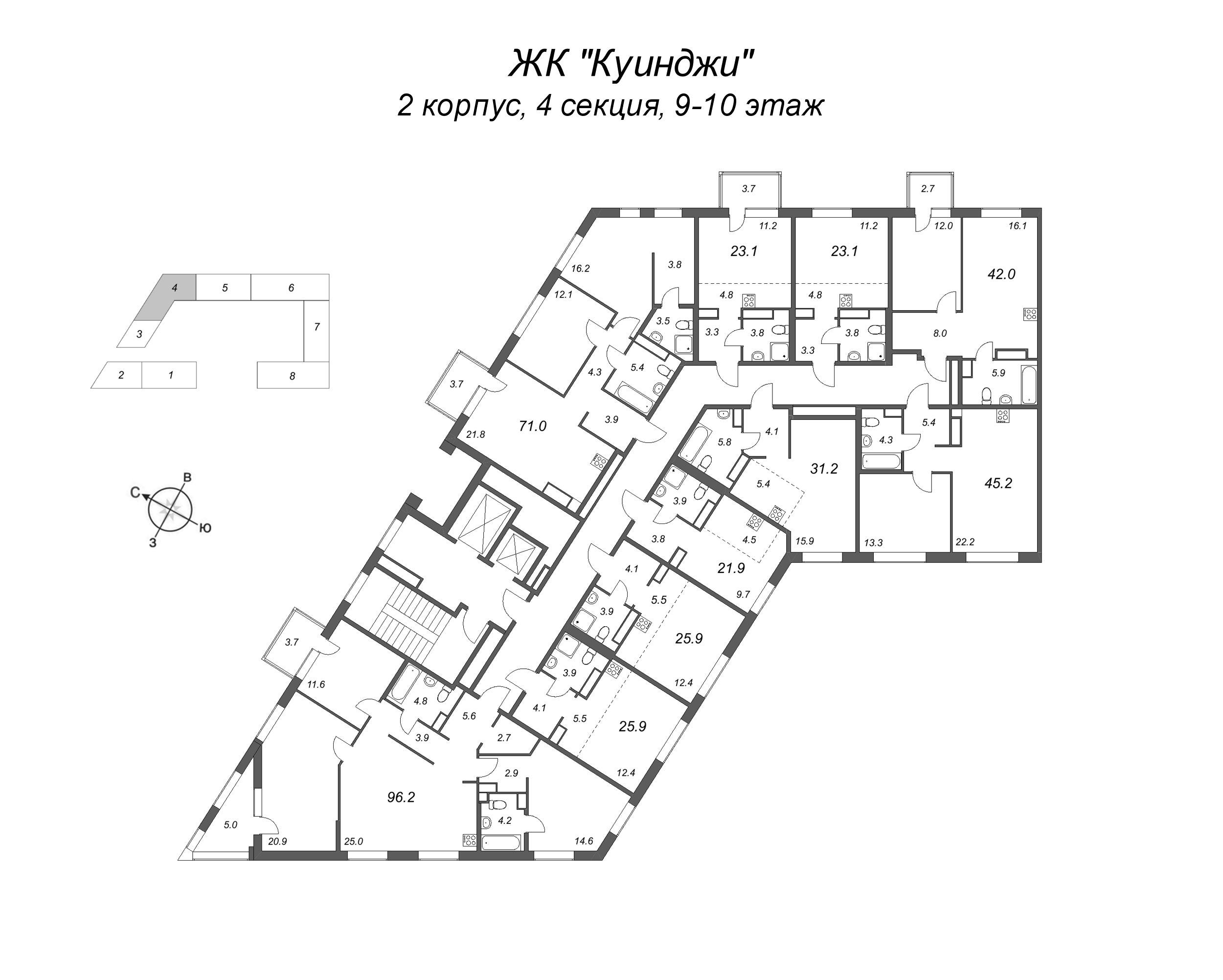 2-комнатная (Евро) квартира, 42 м² - планировка этажа