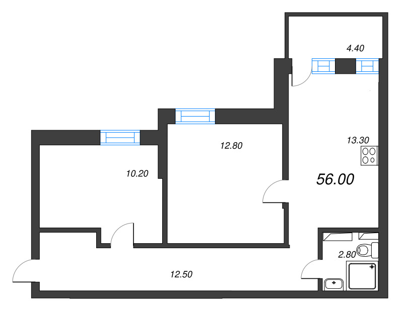 2-комнатная квартира, 52.9 м² в ЖК "Эко Квартал Нега" - планировка, фото №1
