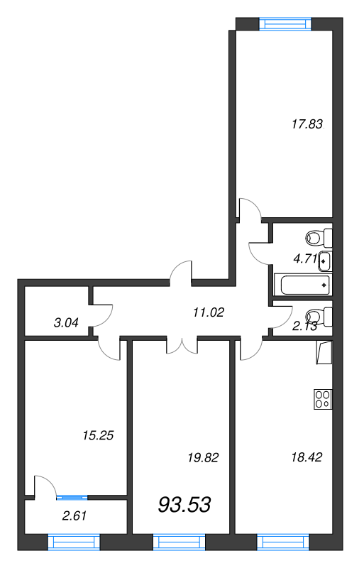 4-комнатная (Евро) квартира, 93.4 м² в ЖК "Neva Haus" - планировка, фото №1