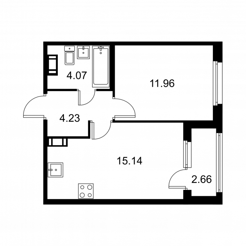 2-комнатная (Евро) квартира, 36.73 м² в ЖК "Квартал Заречье" - планировка, фото №1
