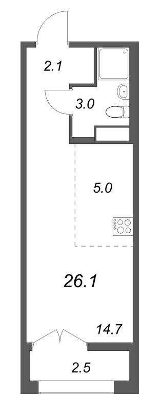 Квартира-студия, 26.1 м² в ЖК "Кронунг ЮГ" - планировка, фото №1