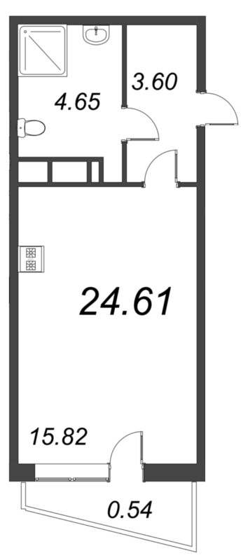 Квартира-студия, 24.61 м² - планировка, фото №1